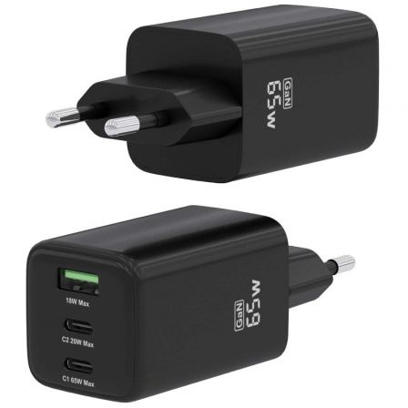 Aisens Cargador GaN 65W con 2x USB-C y 1x USB-A, Negro Aisens Cargador GaN 65W con 2x USB-C y 1x USB-A, Negro